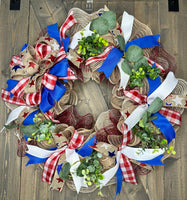 Patriotic Wreath, Country Patriotic Wreath, Red, White & Blue Memorial Day Wreath, 4th of July Wreath, Independence Day Wreath, Handmade Front Door Patriotic Wreath