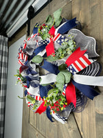 Patriotic Wreath, USA Flag Wreath, Red, White & Blue Memorial Day Wreath, 4th of July Wreath, Independence Day Wreath, Handmade Front Door Patriotic Wreath