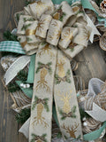 Winter Snowflake, Deer Sage Green Handmade 24" Country Christmas Wreath for front door