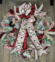 Merry Christmas Snowman Bow Handcrafted 24" Wreath