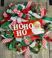 Ho Ho Ho Vintage Santa Christmas Wreath, Santa Clause Christmas Wreath, Handmade 24" Christmas Wreath for front door