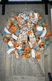 Fall Pumpkin & Country Blue Handmade 24" Deco Mesh Wreath