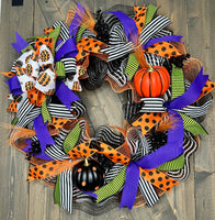 Halloween Pumpkin Wreath for Front Door, Welcome Halloween Wreath, Halloween Door Decor