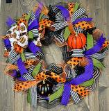 Halloween Pumpkin Wreath for Front Door, Welcome Halloween Wreath, Halloween Door Decor