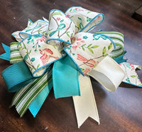 Spring or Summer Turquoise Bird Garden Floral Clip-on Bow 12"x12 X 5"