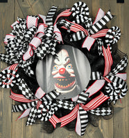 Scary Clown Halloween Wreath, Movie Inspired Front Door Decor, Seasonal Holiday Halloween Decoration