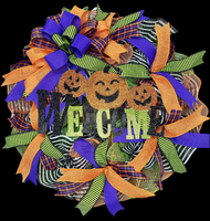 Welcome Halloween Wreath, Pumpkin Welcome Halloween Wreath, 24" Handmade Halloween Wreath