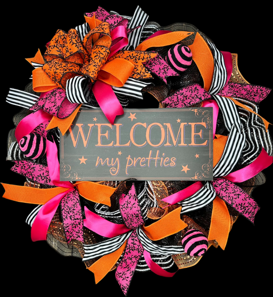 Welcome My Pretties Wreath, Halloween Wreath, Witch Halloween Wreath, Halloween Door Decor