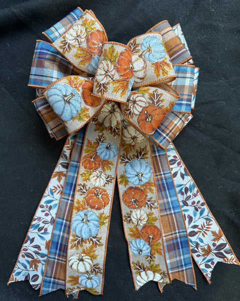 Big Fall Bow, Farmhouse Pumpkin Bow, Fall Bow for Wreath, Fall Bow for Lantern