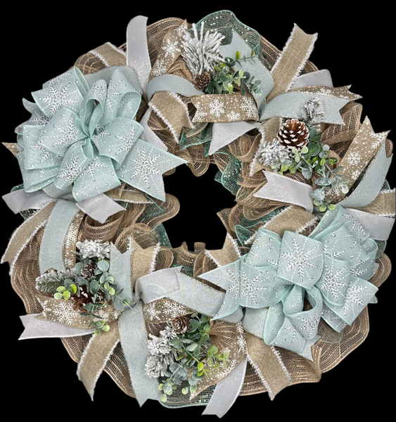 Winter Snowflake Wreath, Mint Green Snowflake 24" Wreath for front door