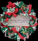 Merry Christmas Wreath, Christmas Wreath for Front Door, Handmade 24" Christmas Wreath