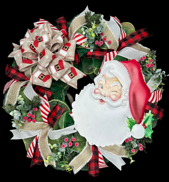 Christmas Winking Vintage Styled Santa Clause 24" Wreath