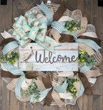 Welcome Pelican Beach, Coastal, Nautical Handmade Wreath