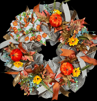 Fall Pumpkin Wreath, Handmade 24" Fall Deco Mesh Wreath for Front Door, Thanksgiving Wreath, Autumn Wreath