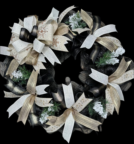 Winter Wreath, New Years Wreath, Winter Snowflake Wreath, Rose Gold, Gold and Silver Handcrafted 24" Wreath