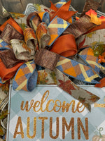 Welcome Autumn Country Blue Handmade 24" Deco Mesh Wreath for Front Door