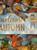 Welcome Autumn Country Blue Handmade 24" Deco Mesh Wreath for Front Door