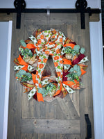 Fall Gold Pumpkin Handmade 24" Deco Mesh Wreath, Fall Wreath for Front Door