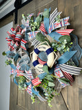 Welcome Aboard Nautical Lobster 24" Handmade Deco Mesh Wreath