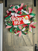 Ho Ho Ho Vintage Santa Christmas Wreath, Santa Clause Christmas Wreath, Handmade 24" Christmas Wreath for front door