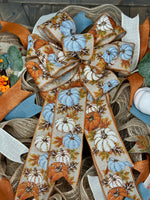 Fall Pumpkin & Country Blue Handmade 24" Deco Mesh Wreath