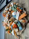 Fall Pumpkin & Country Blue Handmade 24" Deco Mesh Wreath