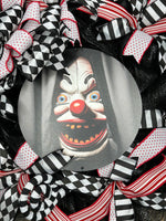 Scary Clown Halloween Wreath, Movie Inspired Front Door Decor, Seasonal Holiday Halloween Decoration