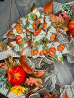 Fall Pumpkin Wreath, Handmade 24" Fall Deco Mesh Wreath for Front Door, Thanksgiving Wreath, Autumn Wreath