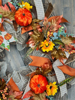 Fall Pumpkin Wreath, Handmade 24" Fall Deco Mesh Wreath for Front Door, Thanksgiving Wreath, Autumn Wreath