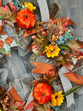 Fall Pumpkin Wreath, Handmade 24" Fall Deco Mesh Wreath for Front Door, Thanksgiving Wreath, Autumn Wreath