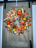 Fall Pumpkin Wreath, Handmade 24" Fall Deco Mesh Wreath for Front Door, Thanksgiving Wreath, Autumn Wreath