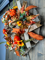 Fall Pumpkin Wreath, Handmade 24" Fall Deco Mesh Wreath for Front Door, Thanksgiving Wreath, Autumn Wreath