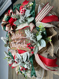 Merry Christmas Wreath, Christmas Wreath for Front Door, Handmade 24" Christmas Wreath