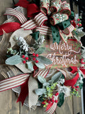 Merry Christmas Wreath, Christmas Wreath for Front Door, Handmade 24" Christmas Wreath