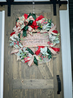 Merry Christmas Wreath, Christmas Wreath for Front Door, Handmade 24" Christmas Wreath