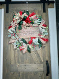 Merry Christmas Wreath, Christmas Wreath for Front Door, Handmade 24" Christmas Wreath