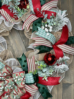 Christmas Front Door Wreath, Handcrafted 24" Farmhouse Christmas Wreath