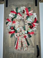 Christmas Front Door Wreath, Handcrafted 24" Farmhouse Christmas Wreath