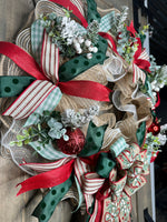 Christmas Front Door Wreath, Handcrafted 24" Farmhouse Christmas Wreath