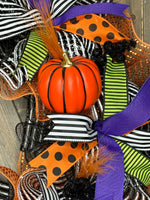 Halloween Pumpkin Wreath for Front Door, Welcome Halloween Wreath, Halloween Door Decor