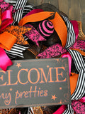 Welcome My Pretties Wreath, Halloween Wreath, Witch Halloween Wreath, Halloween Door Decor