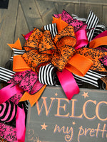 Welcome My Pretties Wreath, Halloween Wreath, Witch Halloween Wreath, Halloween Door Decor