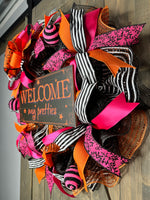 Welcome My Pretties Wreath, Halloween Wreath, Witch Halloween Wreath, Halloween Door Decor