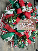 Merry Christmas Wreath, Christmas Wreath for Front Door, Handmade 24" Christmas Wreath