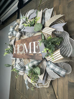 Gray and Beige Farmhouse Shabby Chic Cottage Rustic Year-Round Handmade Home Front Door Wreath