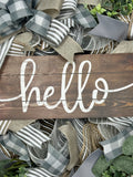 Gray & Beige Farmhouse Shabby Chic Cottage Rustic Handmade Front Door Hello Year-Round Wreath