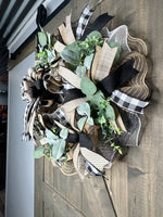 Black & White Buffalo Plaid Farmhouse Front Door Handmade Wreath