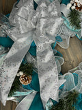Turquoise, White with Silver Accents Snowflake Handmade Winter Wreath