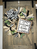 Welcome To Our Home Buffalo Check Plaid & Natural Handmade Wreath