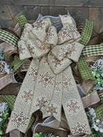 Snowflake Rose Gold & Hunter Green Country Rustic Winter Handmade Wreath